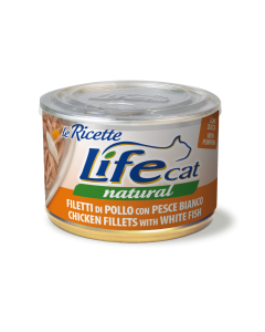 Life Cat Natural Le Ricette Gatto Adulto Filetti di Pollo con Pesce Bianco e Zucca Lattina 150 gr