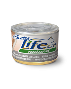 Life Cat Natural Le Ricette Gatto Adulto Tonno con Alicette e Surimi Lattina 150 gr