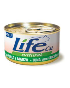 Life Cat Natural Gatto Adulto Tonno con Pollo e Manzo Lattina 85 gr