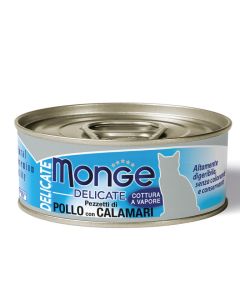 Monge Delicate Gatto Adult Pezzetti di Pollo con Calamari Lattina 80 gr