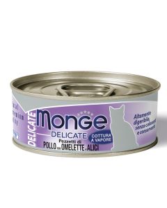 Monge Delicate Gatto Adult Pezzetti di Pollo con Omelette e Alici Lattina 80 gr