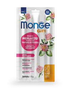 Monge Gift Gatto Skin Support Soft Sticks di Merluzzo con Trifoglio Rosso 15 gr