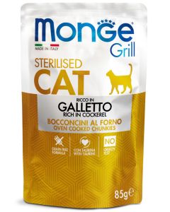 Monge Grill Gatto Sterilizzato Bocconcini in Jelly al Galletto Busta 85 gr