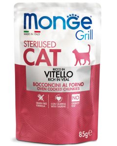 Monge Grill Gatto Sterilizzato Bocconcini in Jelly al Vitello Busta 85 gr