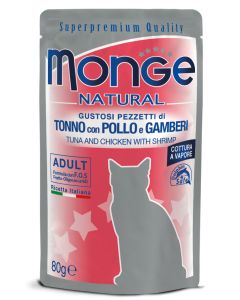 Monge Natural Gatto Adult Pezzetti di Tonno con Pollo e Gamberi Busta 80 gr