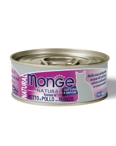 Monge Natural Gatto Adult Pezzetti di Tonno e Petto di Pollo con Manzo Lattina 80 gr