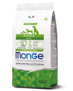 Monge Superpremium Cane Adult All Breeds Monoprotein Coniglio Riso e Patate Crocchette