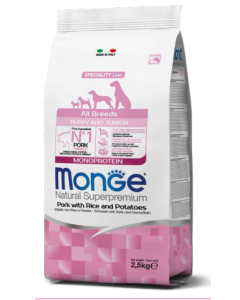 Monge Superpremium Cane Puppy e Junior All Breeds Monoprotein Maiale Riso e Patate Crocchette