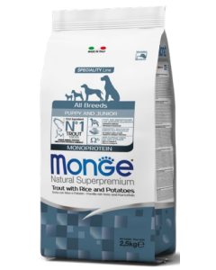 Monge Superpremium Cane Puppy e Junior All Breeds Monoprotein Trota Riso e Patate Crocchette