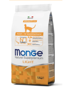 Monge Superpremium Gatto Adult Light al Tacchino Crocchette 1,5 kg