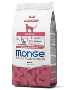 Monge Superpremium Gatto Adult Sterilizzato Monoprotein al Manzo Crocchette 1,5 kg