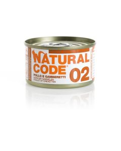 Natural Code 02 Gatto Adulto Pollo e Gamberetti Lattina 85 gr