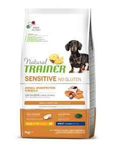 Natural Trainer Cane Adult Small e Toy Sensitive No Gluten Monoproteico Salmone Crocchette 