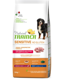 Natural Trainer Cane Adult Medium e Maxi Sensitive No Gluten Monoproteico Coniglio Crocchette 12 kg