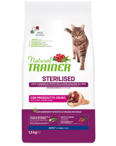 Natural Trainer Gatto Adult Sterilizzato con Prosciutto Crudo Crocchette