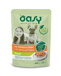 Oasy Cane Adult Straccetti con Salmone e Patate in Salsa Busta 100 gr