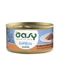 Oasy Caprice Gatto Adulto Dadini in Salsa con Salmone e Pollo Lattina 85 gr