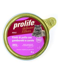 Prolife Gatto Adulto Filetti di Pollo con Gamberetti e Carote Vaschetta 85 gr