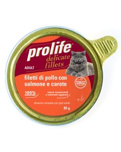 Prolife Gatto Adulto Filetti di Pollo con Salmone e Carote Vaschetta 85 gr