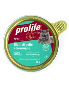 Prolife Gatto Adulto Filetti di Pollo con Aringhe Vaschetta 85 gr