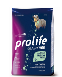 Prolife Grainfree Cane Adult Medium Large Sensitive Monoproteico Pesce Crocchette