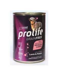 Prolife Grain Free Cane Adult Sensitive Medium/Large Agnello con Patate Lattina 400 gr