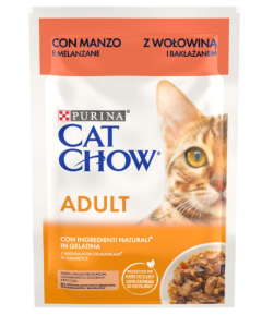 Purina Cat Chow Gatto Adult Pezzetti di Manzo in gelatina con Melanzane Busta 85 gr