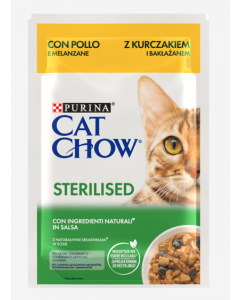 Purina Cat Chow Gatto Adult Sterilizzato Pezzetti di Pollo in salsa con Melanzane Busta 85 gr