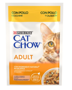 Purina Cat Chow Gatto Adult Pezzetti di Pollo in gelatina con Zucchine Busta 85 gr