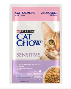 Purina Cat Chow Gatto Adult Sensitive Pezzetti di Salmone in salsa con Zucchine Busta 85 gr