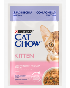 Purina Cat Chow Gatto Kitten Pezzetti di Agnello in salsa con Zucchine Busta 85 gr