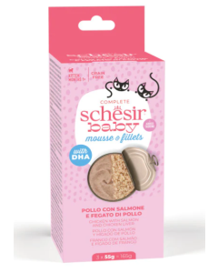 Schesir Baby Gatto Mousse e Filetti di Pollo Salmone e Fegato Multipack 3x55g