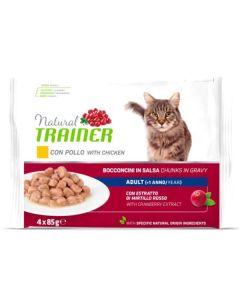 Natural Trainer Gatto Adulto Bocconcini di Pollo in Salsa Multipack 4 pz x 85 gr