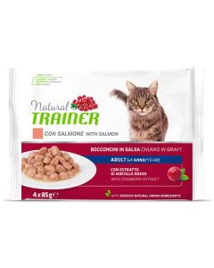 Natural Trainer Gatto Adulto Bocconcini di Salmone in Salsa Multipack 4 pz x 85 gr