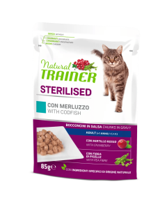 Trainer Natural Gatto Sterilizzato Bocconcini di Merluzzo in Salsa Busta 85 gr