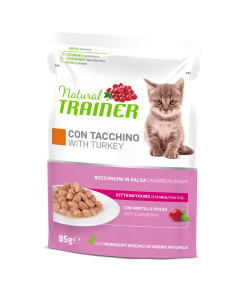 Natural Trainer Gatto Kitten & Young Bocconcini di Tacchino in Salsa Busta 85 gr