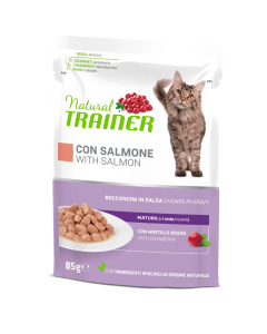 Natural Trainer Gatto Mature & Senior Bocconcini di Salmone in Salsa Busta 85 gr