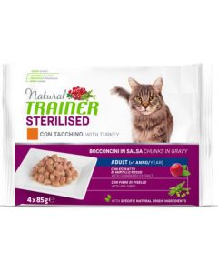 Natural Trainer Gatto Sterilizzato Bocconcini di Tacchino in Salsa Multipack 4 pz x 85 gr