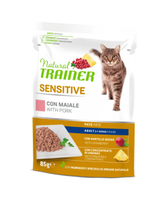 Natural Trainer Sensitive Gatto Adulto Bocconcini di Maiale in Salsa in Busta 85 gr